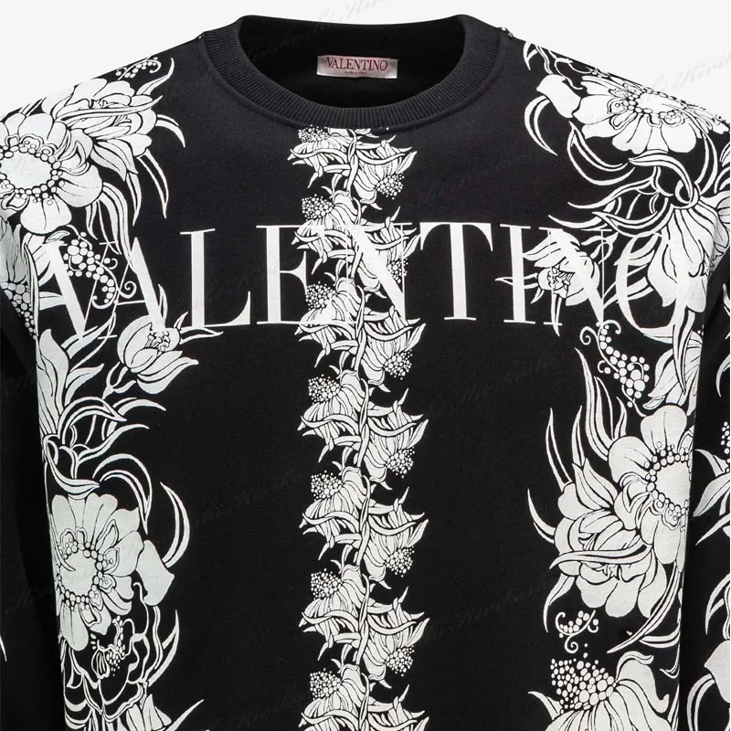 VALENTINO  |Crew Neck Flower Patterns Street Style Long Sleeves Cotton