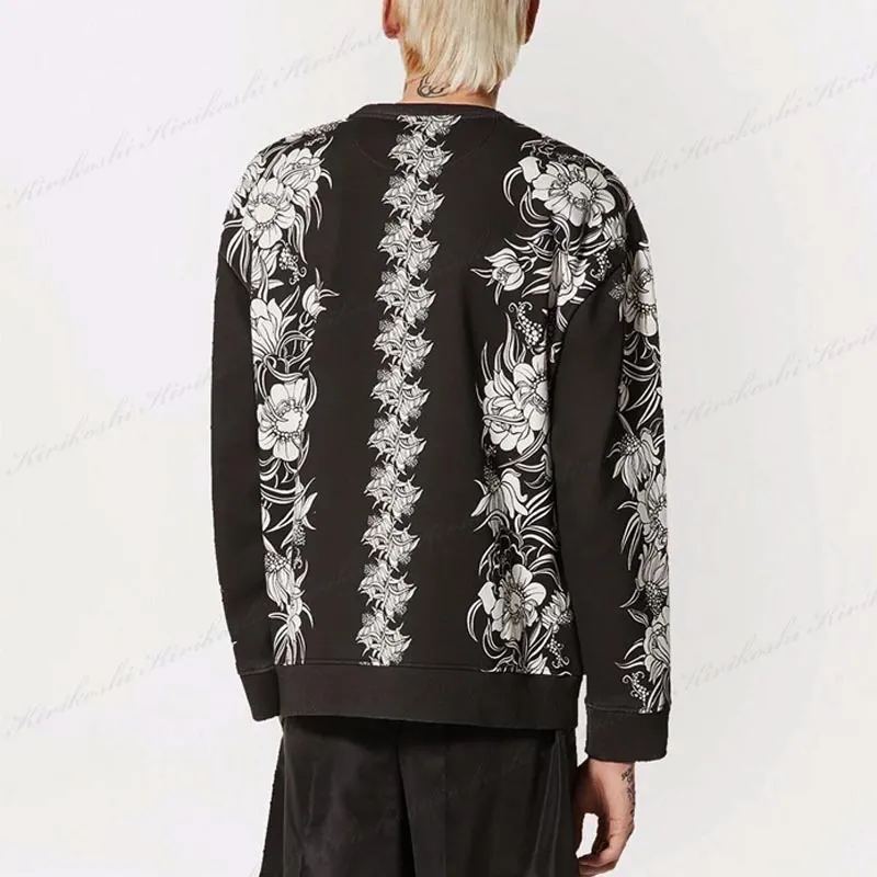 VALENTINO  |Crew Neck Flower Patterns Street Style Long Sleeves Cotton