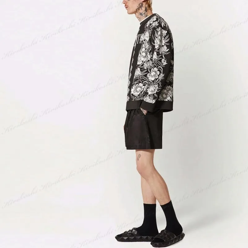 VALENTINO  |Crew Neck Flower Patterns Street Style Long Sleeves Cotton