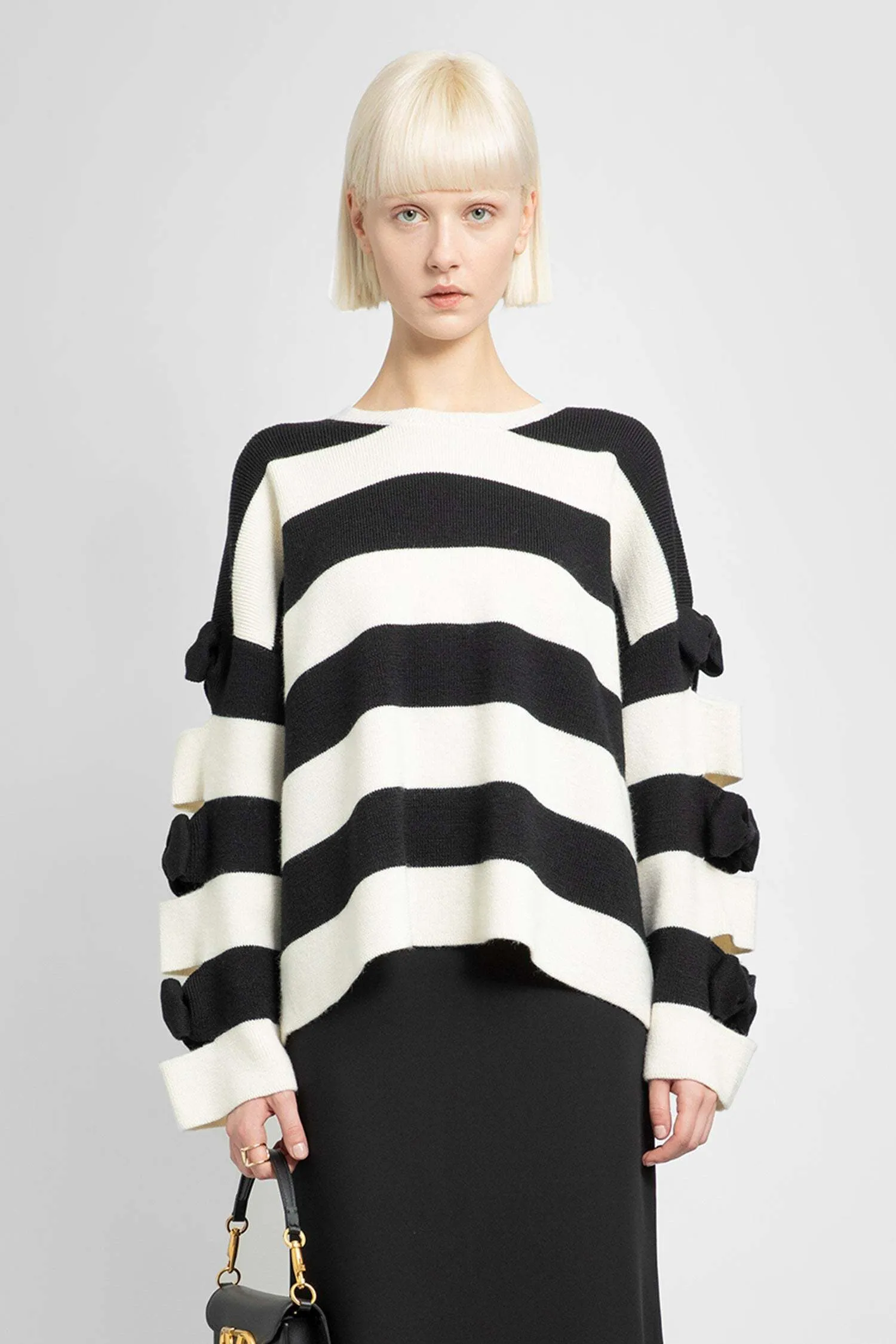 VALENTINO  |Crew Neck Stripes Wool Long Sleeves V-neck & Crew neck