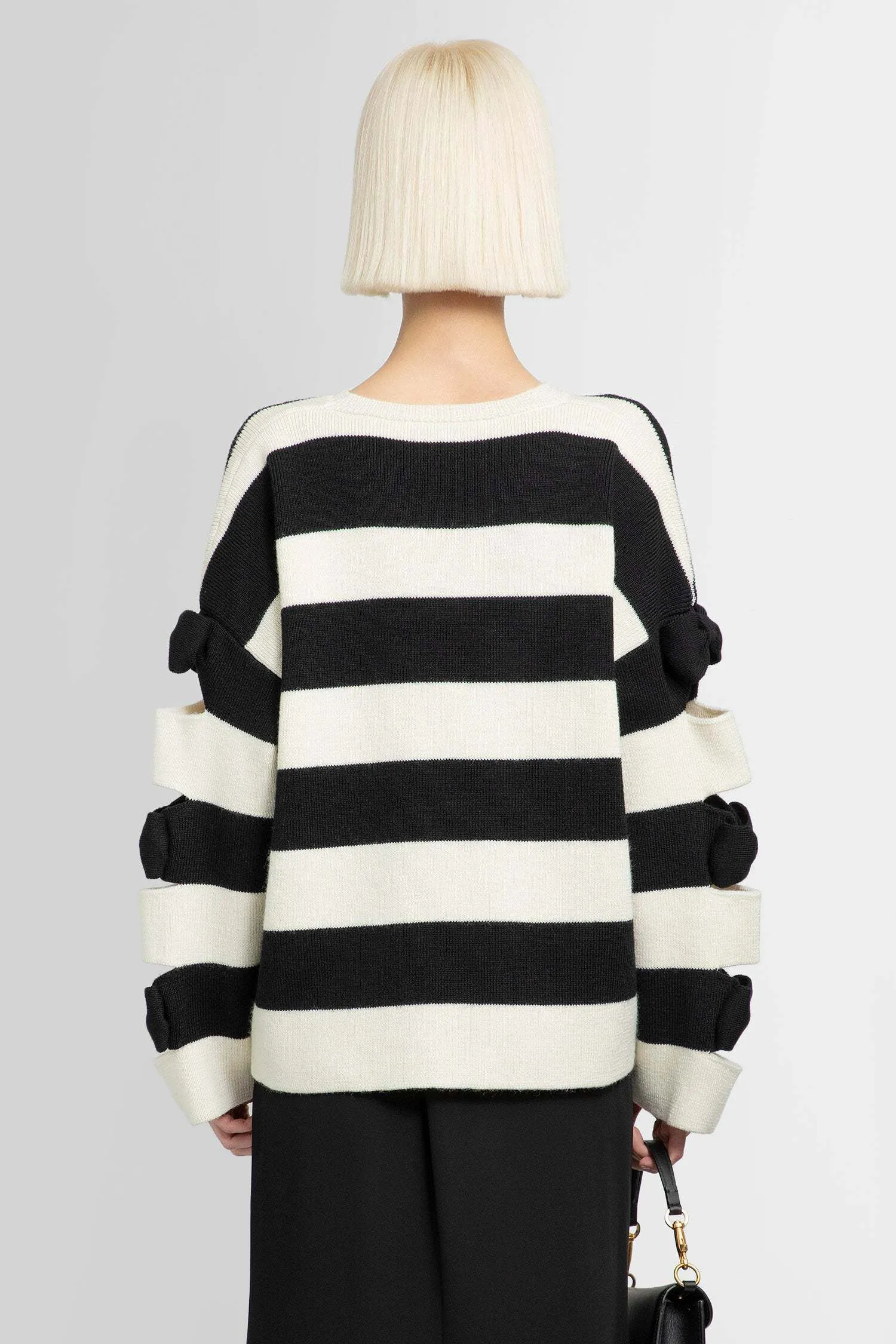 VALENTINO  |Crew Neck Stripes Wool Long Sleeves V-neck & Crew neck