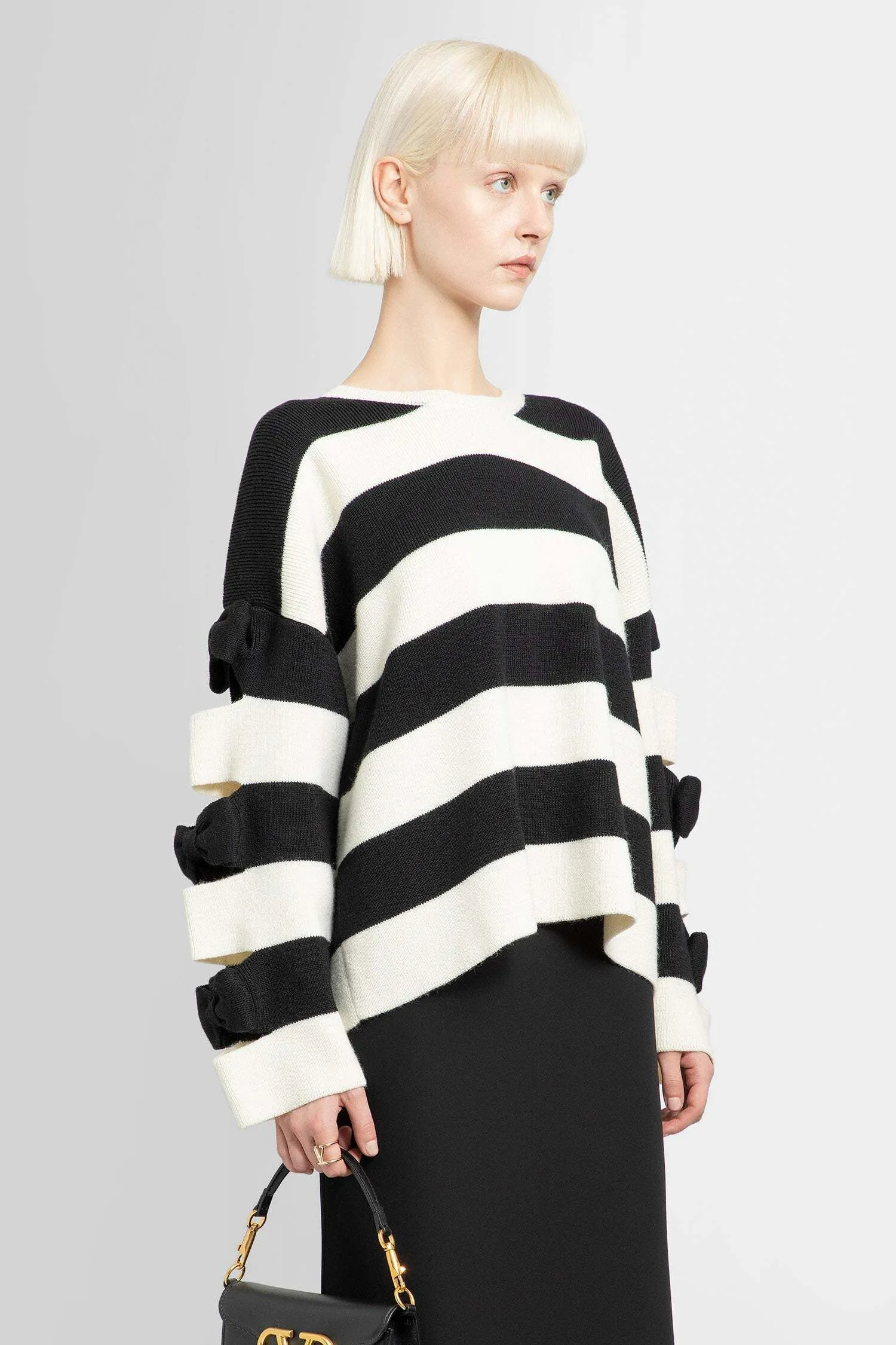 VALENTINO  |Crew Neck Stripes Wool Long Sleeves V-neck & Crew neck