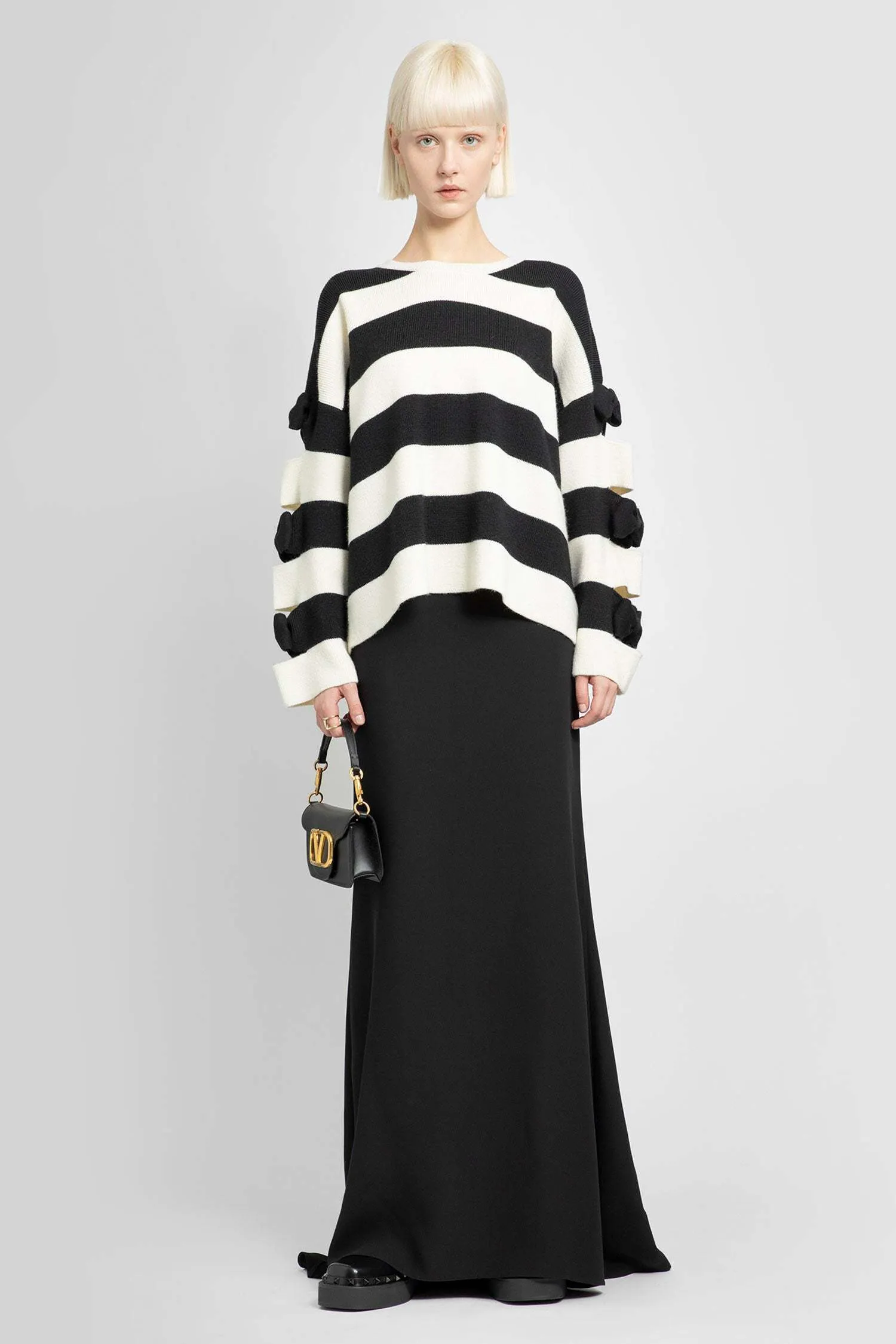 VALENTINO  |Crew Neck Stripes Wool Long Sleeves V-neck & Crew neck