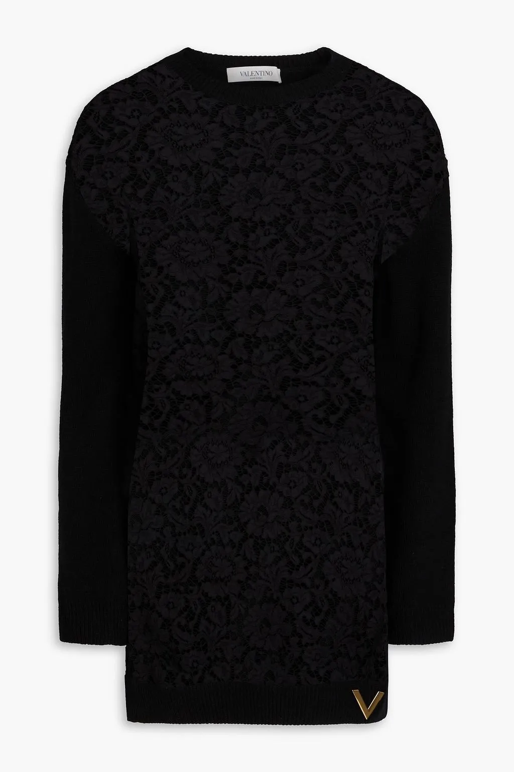 VALENTINO  |Crew Neck Wool Long Sleeves Plain Lace Logo Sheer