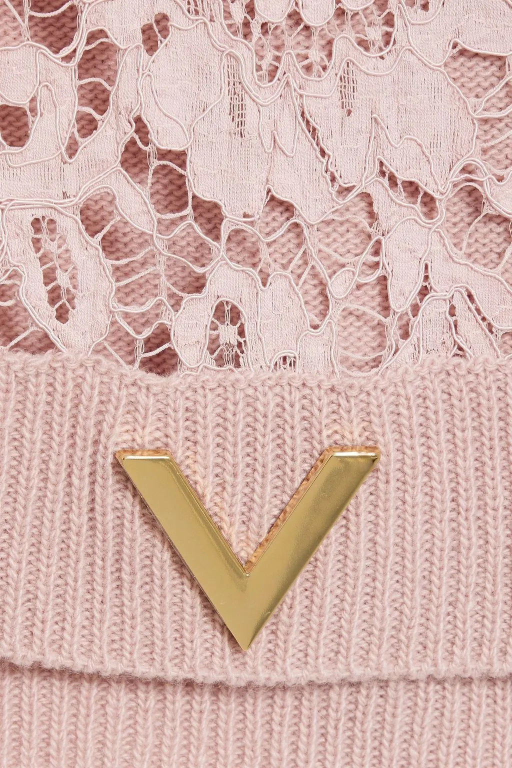 VALENTINO  |Crew Neck Wool Long Sleeves Plain Lace Logo Sheer