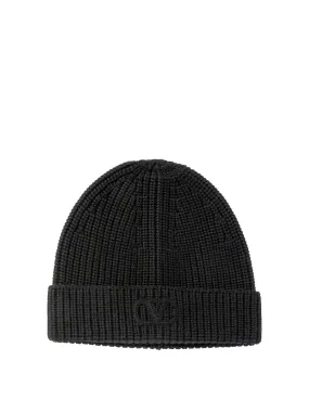 VALENTINO Elegant Signature V-Logo Wool Beanie