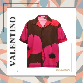 VALENTINO  |Flower Patterns Unisex Cotton Short Sleeves Oversized Logo