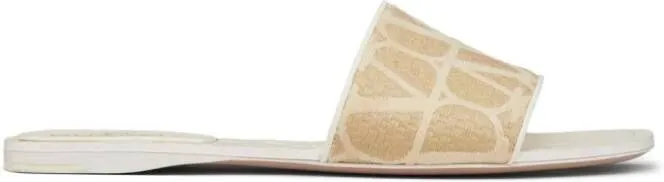 Valentino Garavani Toile Iconographe raffia slides Neutrals