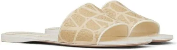 Valentino Garavani Toile Iconographe raffia slides Neutrals