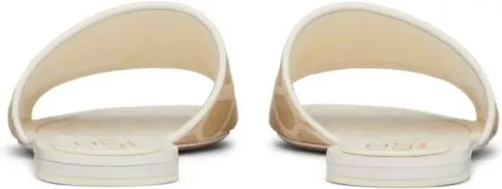 Valentino Garavani Toile Iconographe raffia slides Neutrals