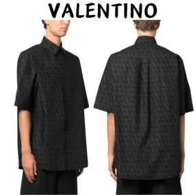 VALENTINO  |Monogram Unisex Cotton Short Sleeves Logo Luxury Shirts