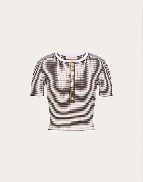 VALENTINO  |Stripes Cotton Short Sleeves Elegant Style Logo