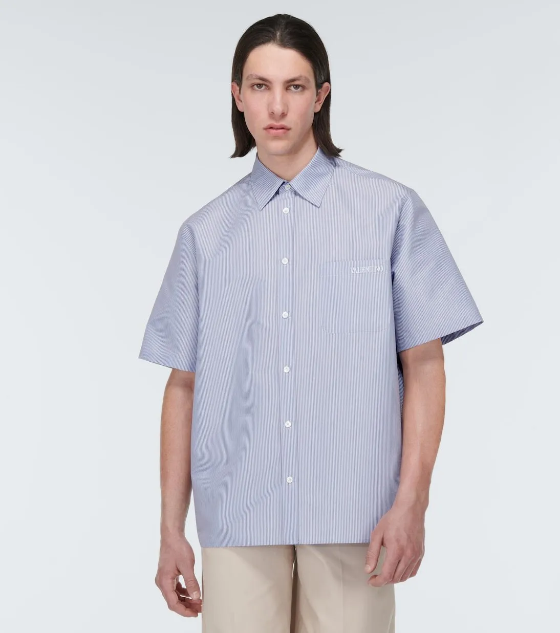 VALENTINO  |Stripes Cotton Short Sleeves Logo Luxury Shirts