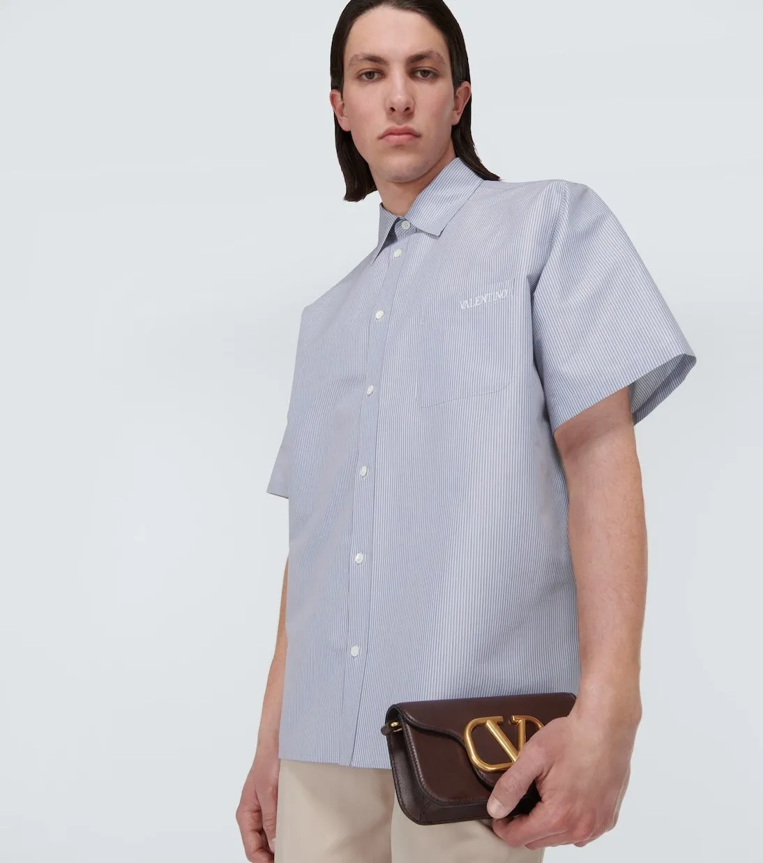 VALENTINO  |Stripes Cotton Short Sleeves Logo Luxury Shirts