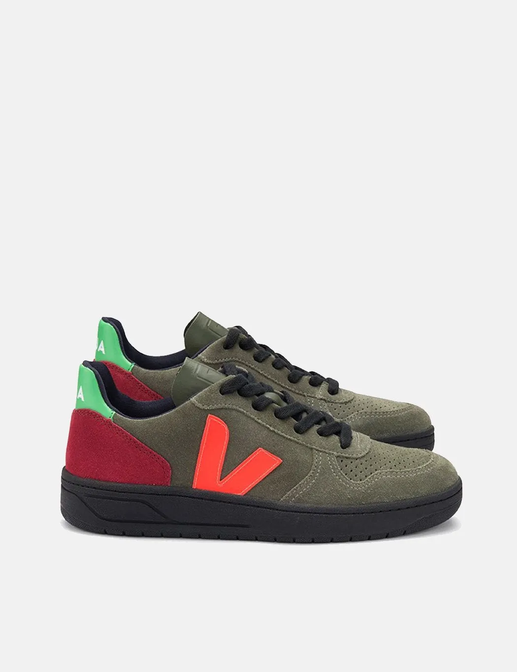 Veja V-10 Bastille Trainers - Olive Multico-Fluo/Black Sole