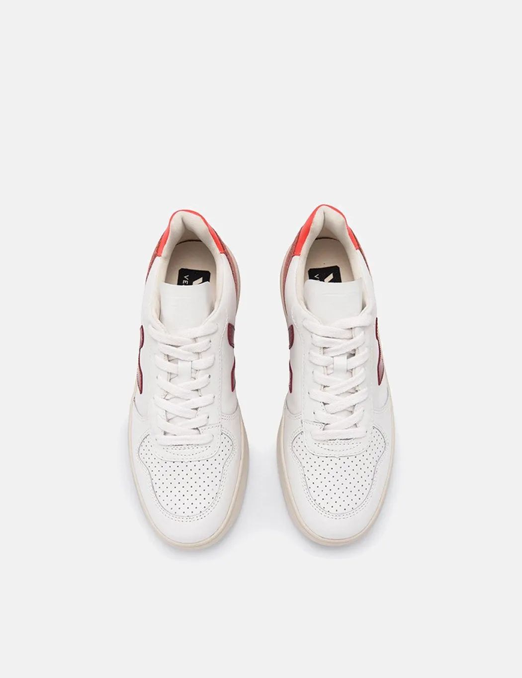 Veja V-10 Leather Trainers - Extra White/Marsala Dried Petal/Orange