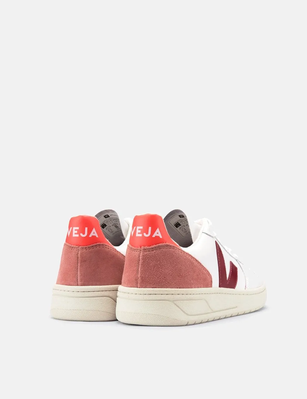 Veja V-10 Leather Trainers - Extra White/Marsala Dried Petal/Orange