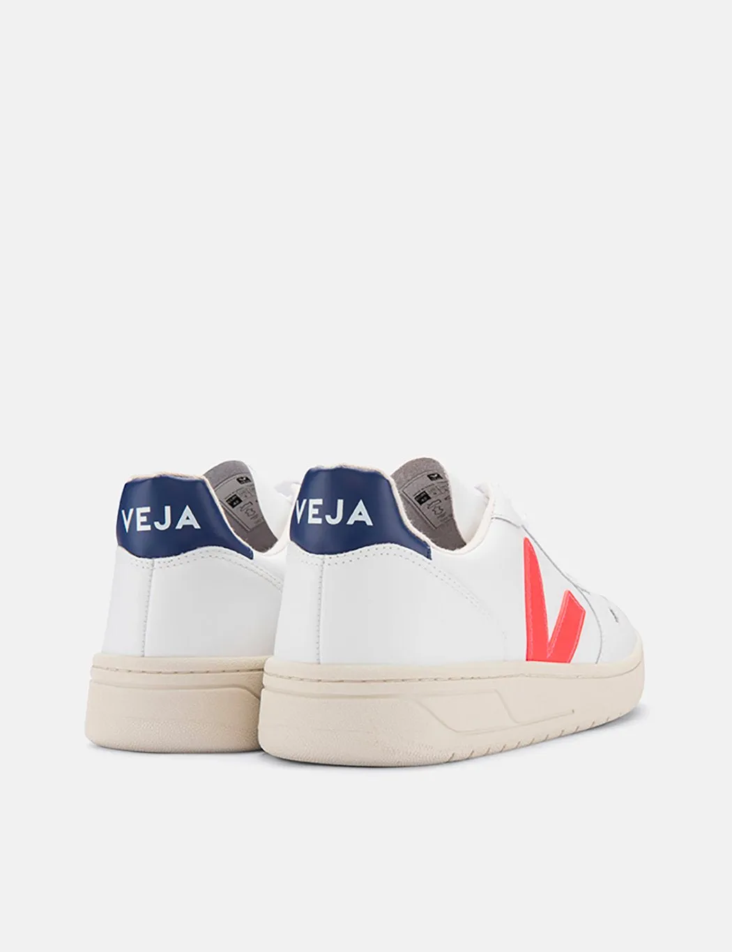 Veja V-10 Leather Trainers - Extra White/Orange Fluo/Cobalt