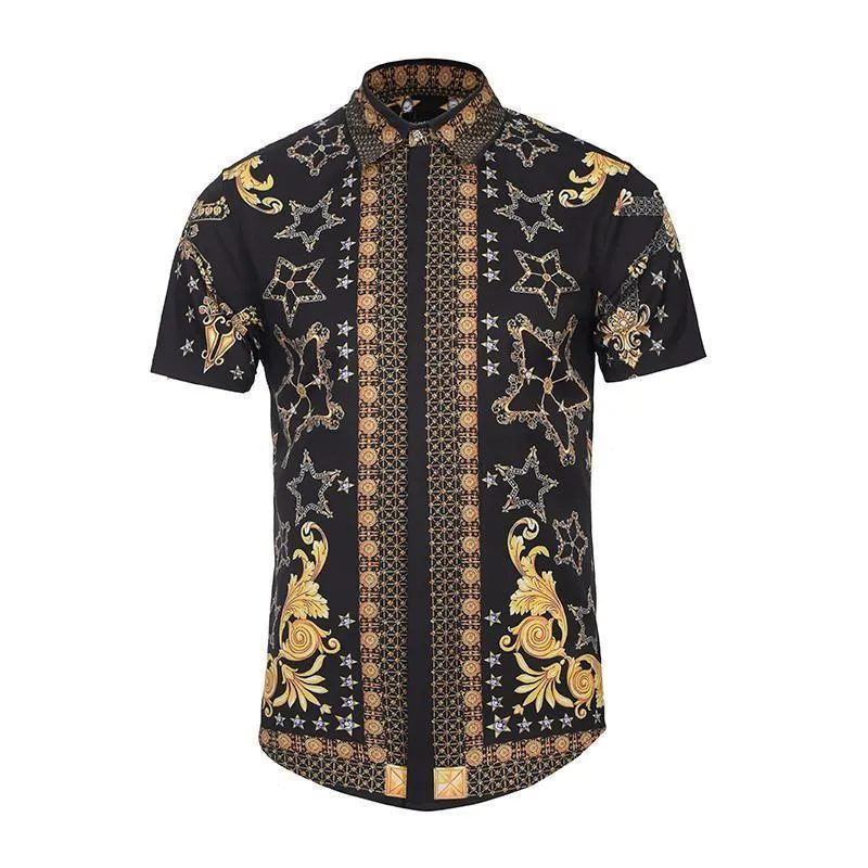 Vintage Men's Flowers Print Shirt Short Sleeve Men Casual Shirt