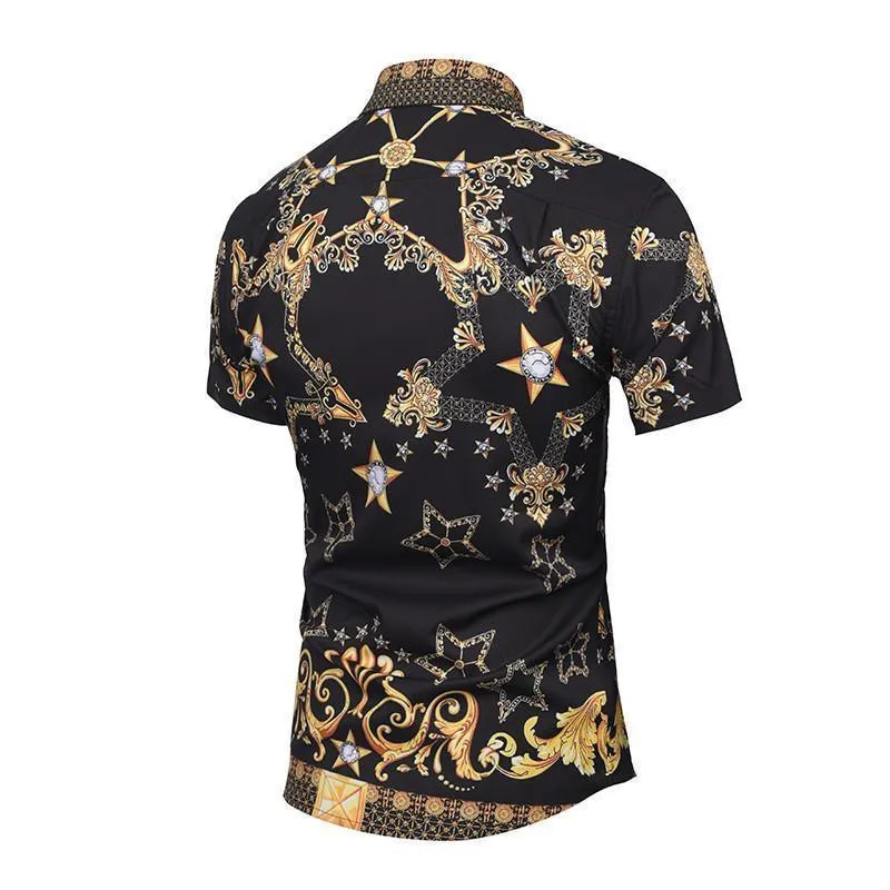 Vintage Men's Flowers Print Shirt Short Sleeve Men Casual Shirt