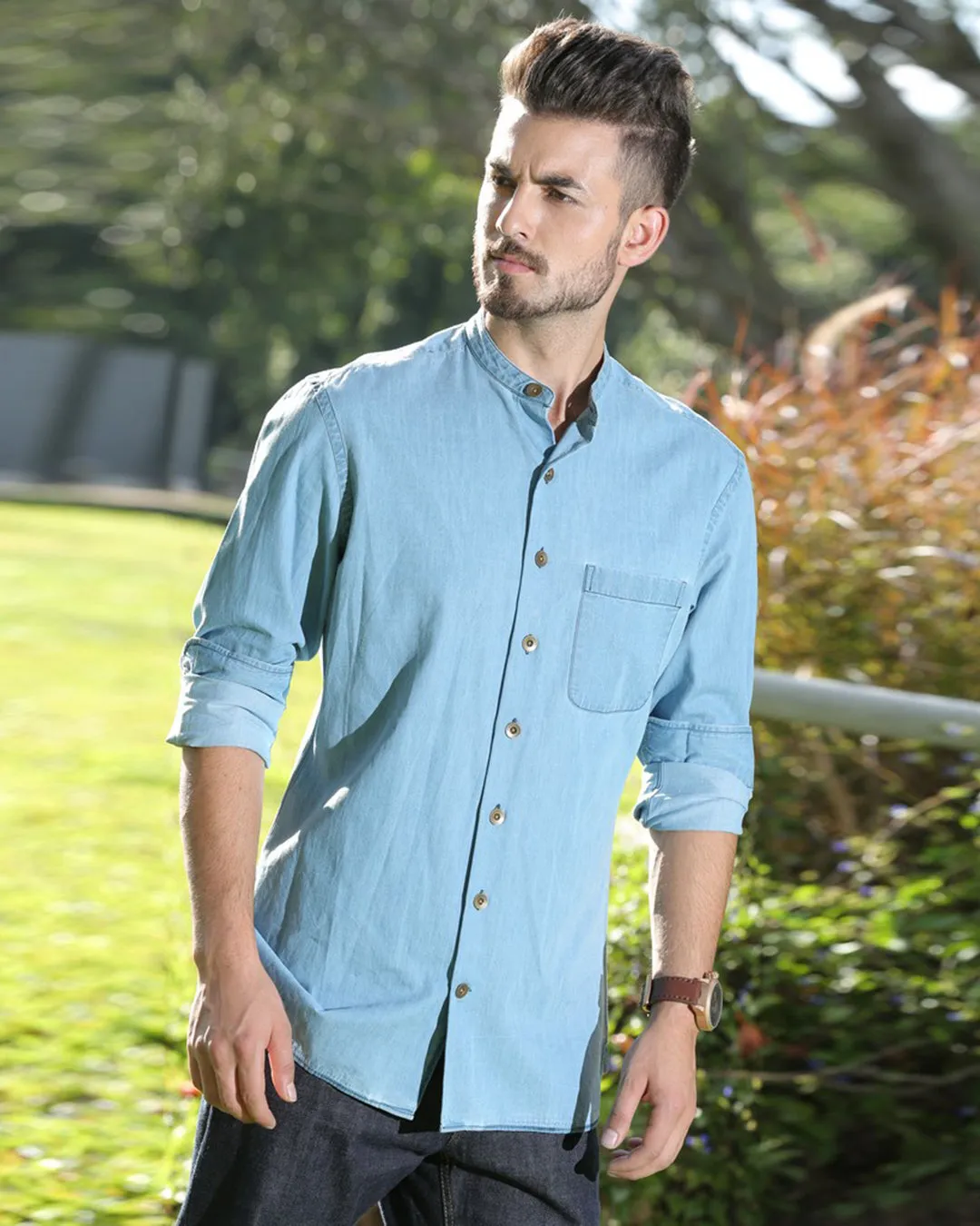 Washed Chambray Casual Shirt