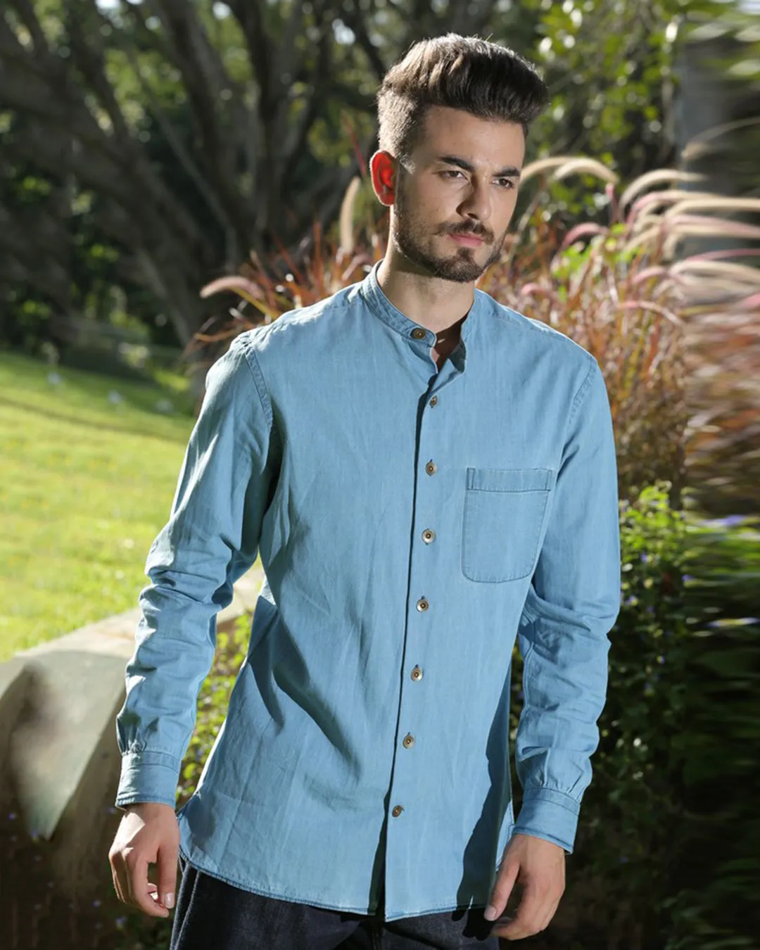 Washed Chambray Casual Shirt