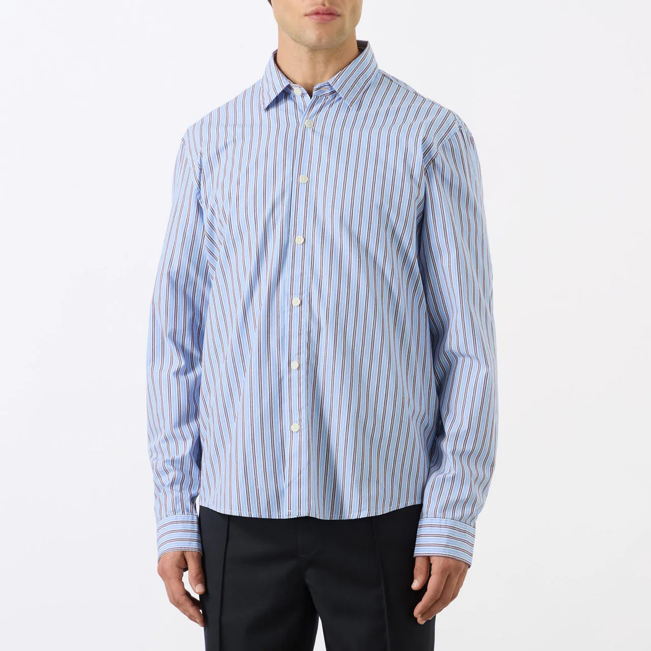 WAX LONDON Trin Oxford-Stripe Casual Shirt - Blue