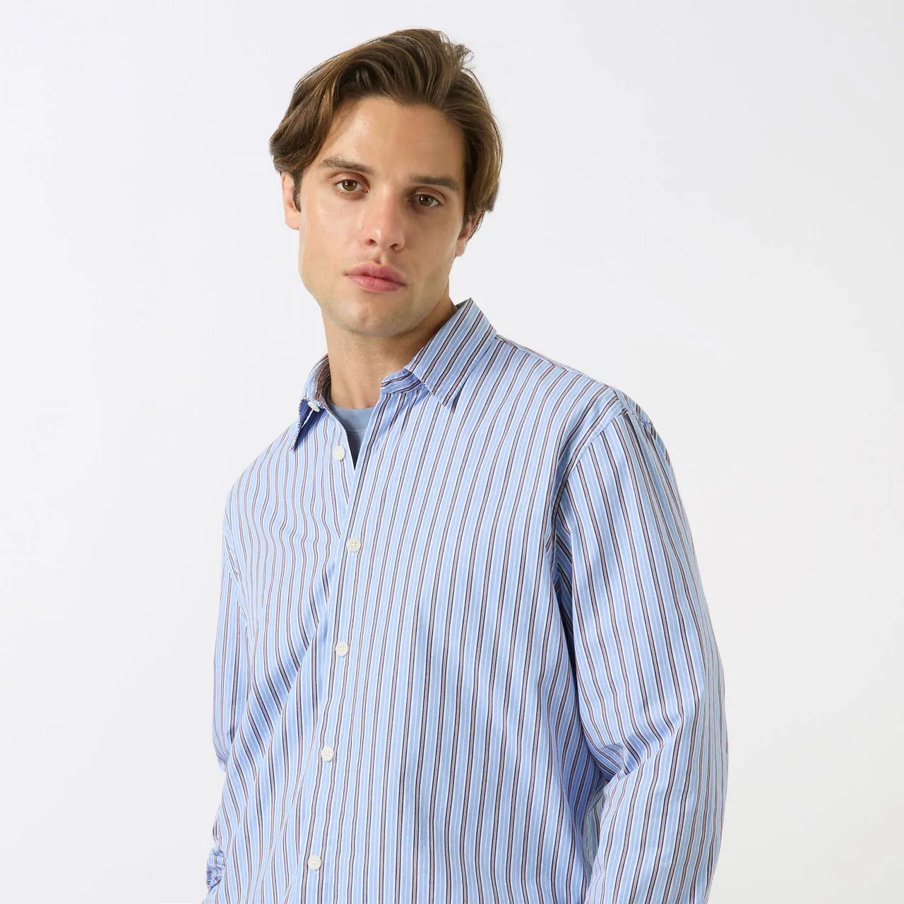 WAX LONDON Trin Oxford-Stripe Casual Shirt - Blue