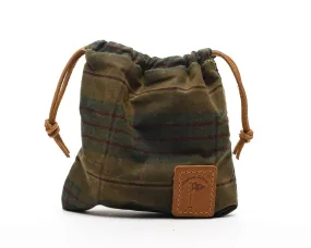 Waxed Canvas Golf Drawstring Valuables Pouch in British Tartan