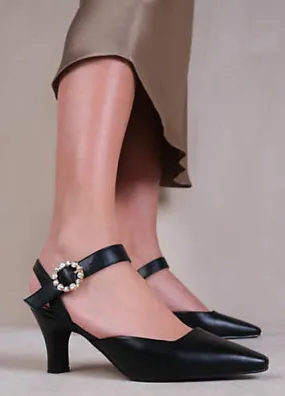 Where’s That From New Form Black Wide Fit Diamante Buckle Detail Court Shoes | Grattan