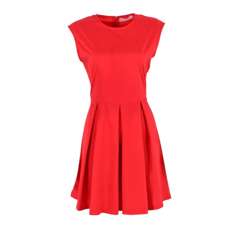 Women Pleated Chiffon Mini Dress Slim Sexy Sleeveless Casual Dresses Vestidos SM6