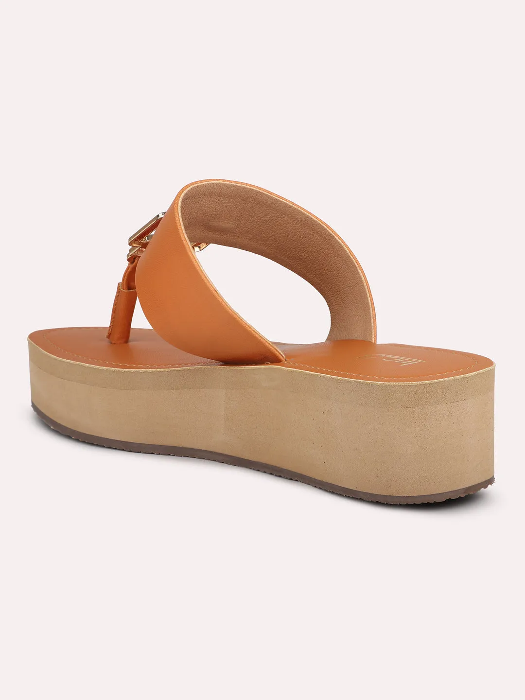 Women Tan T-Strape Open Toe Comfort Sandals with Buckles