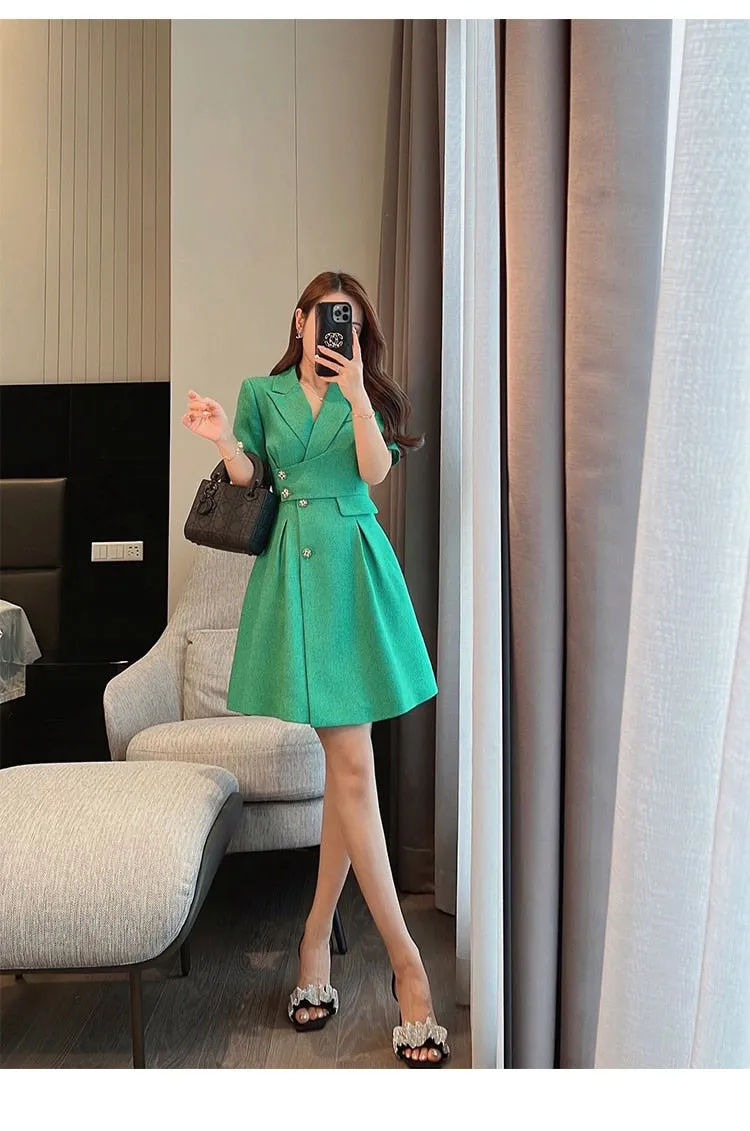 Women's Casual Solid Green Knee Length Zipper Professional Dresses