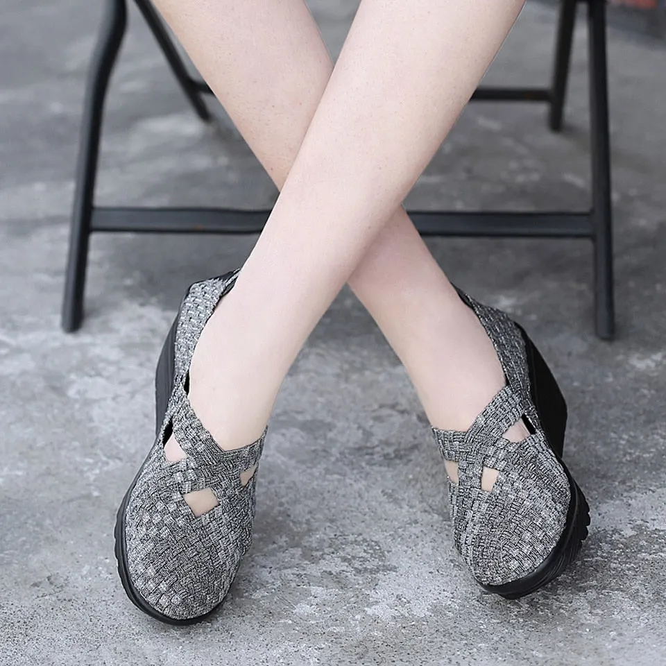 Women's Handmade Leisure Style Round Toe Slip-On Hi-Heel Shoes