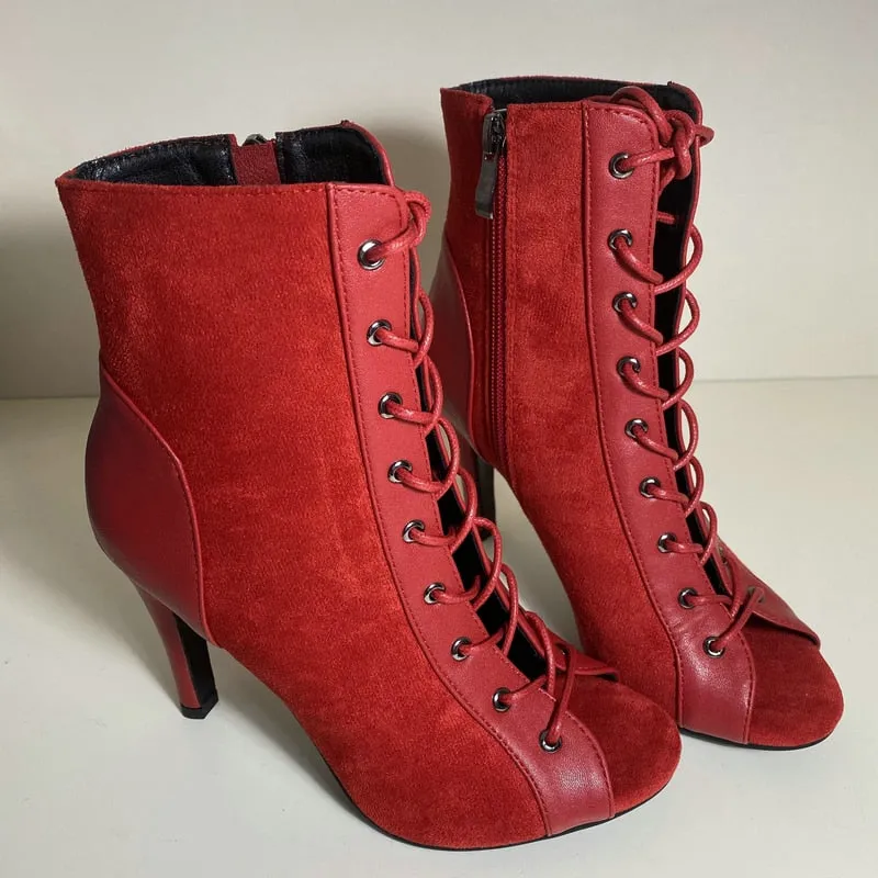 Women's Sexy Red Peep Toe Zipper High Heel Party Ankle Boot Shoes