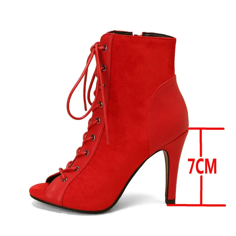 Women's Sexy Red Peep Toe Zipper High Heel Party Ankle Boot Shoes