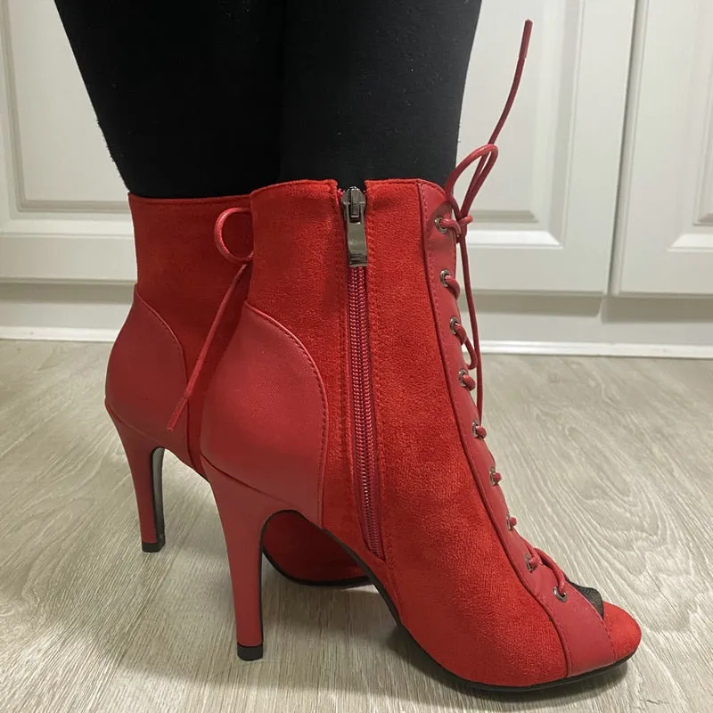 Women's Sexy Red Peep Toe Zipper High Heel Party Ankle Boot Shoes