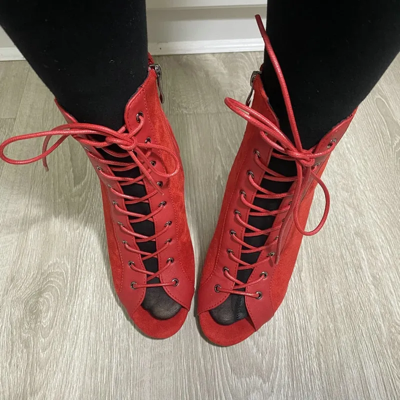 Women's Sexy Red Peep Toe Zipper High Heel Party Ankle Boot Shoes