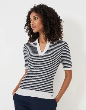 Women's Stripe Collar Knitted Top - Navy White from Crew Clothing Company