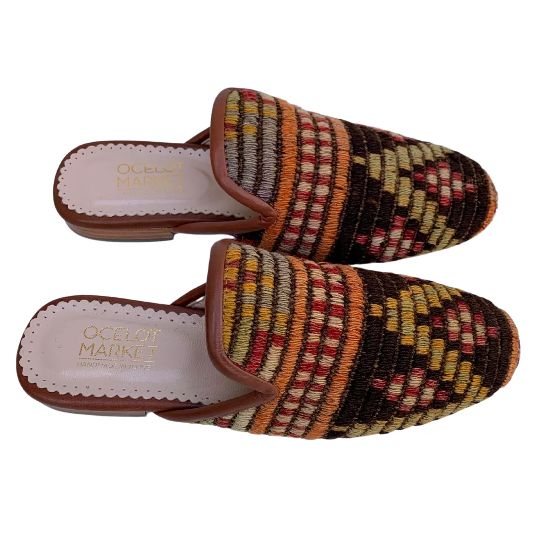 Women's Turkish Kilim Mules | Orange with Pattern