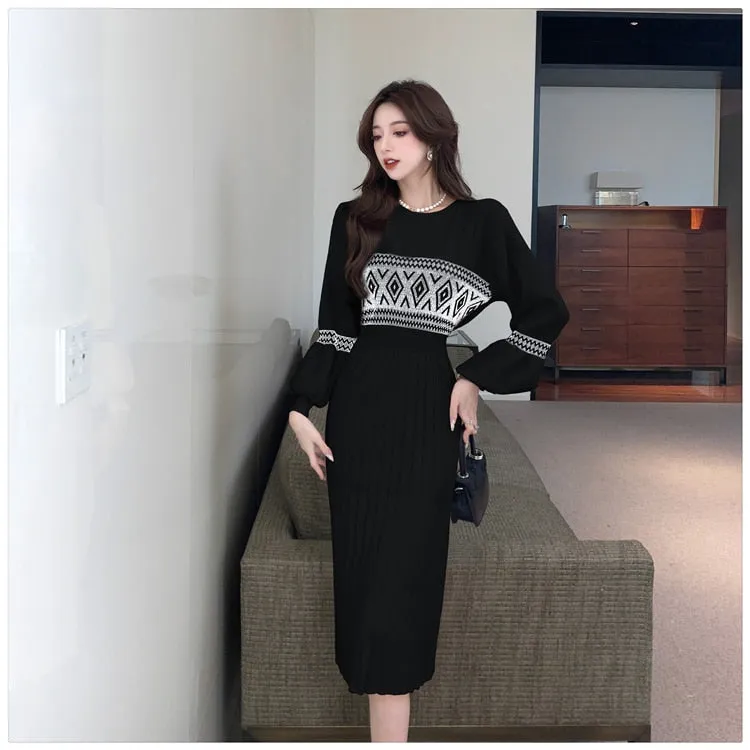 Women's Winter Office Casual Mid-Calf Knitting Bodycon Dresses