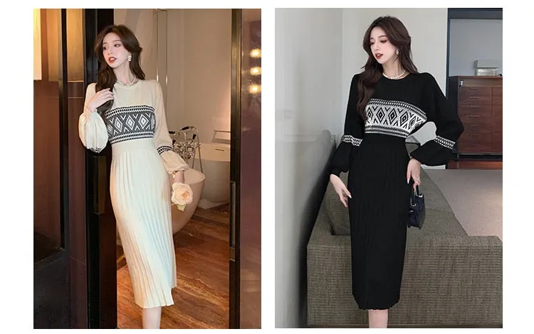 Women's Winter Office Casual Mid-Calf Knitting Bodycon Dresses