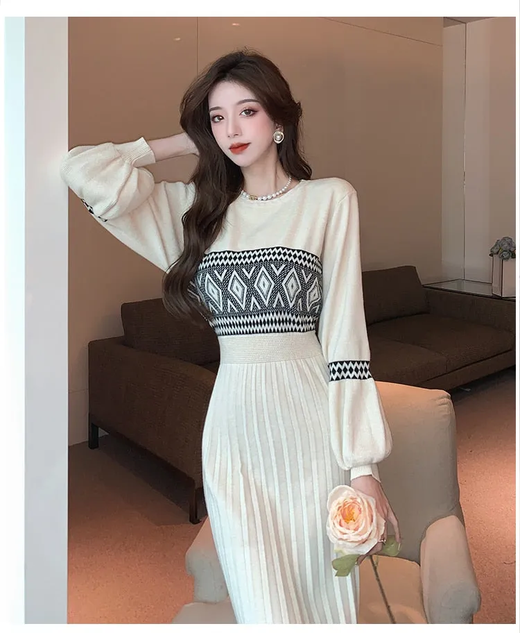 Women's Winter Office Casual Mid-Calf Knitting Bodycon Dresses