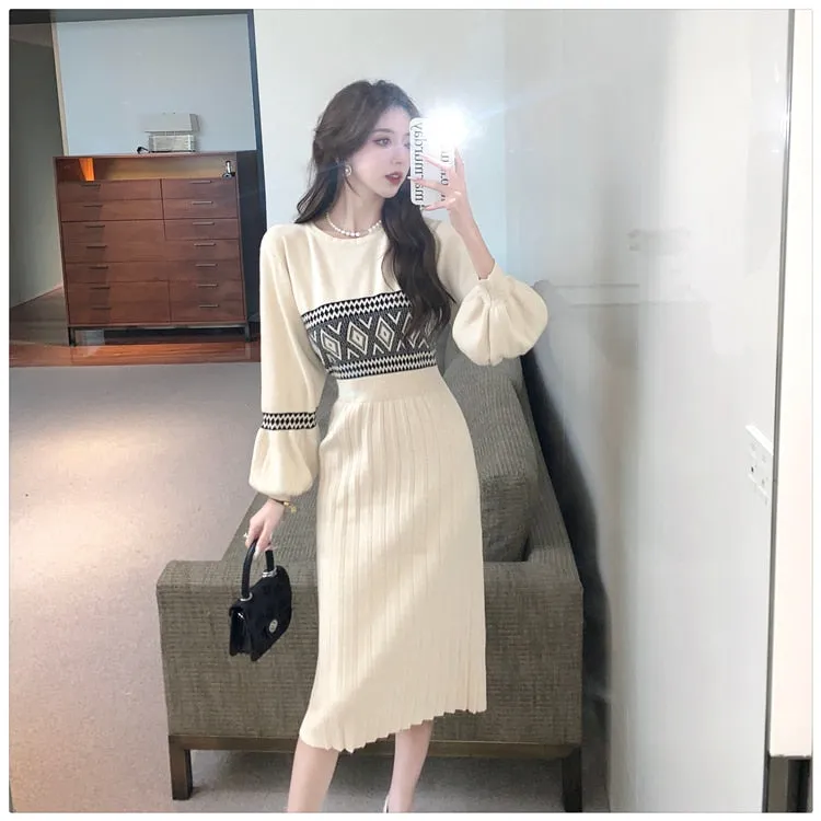 Women's Winter Office Casual Mid-Calf Knitting Bodycon Dresses