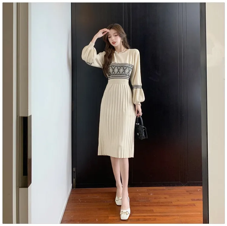 Women's Winter Office Casual Mid-Calf Knitting Bodycon Dresses