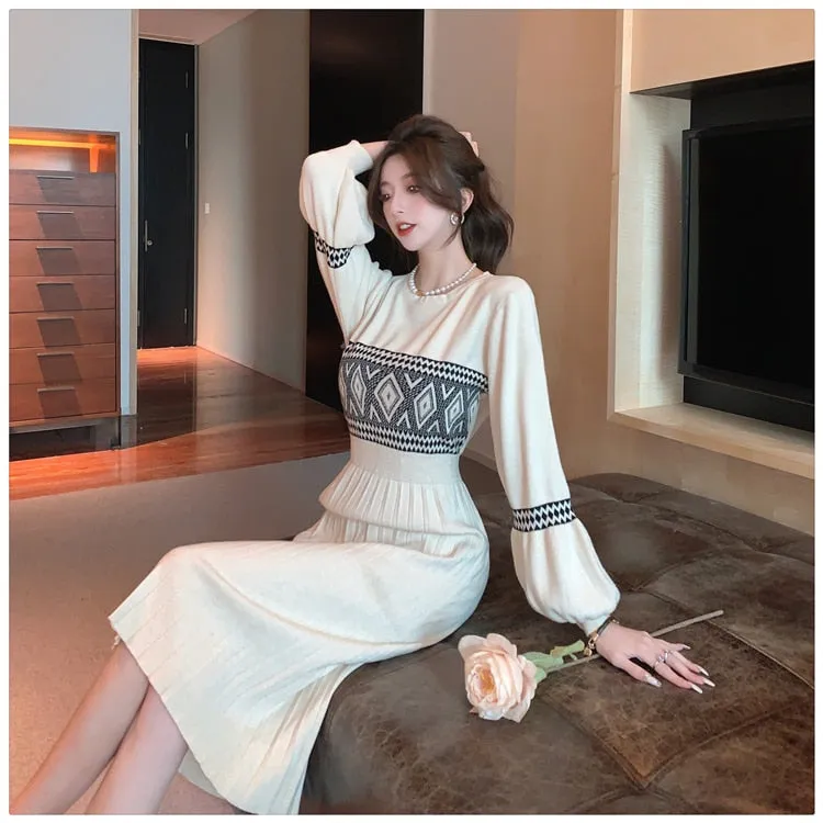 Women's Winter Office Casual Mid-Calf Knitting Bodycon Dresses