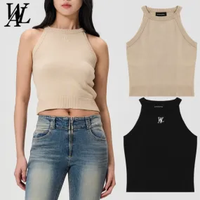 WOOALONG  |Casual Style Sleeveless Halter Neck Street Style Cotton Logo