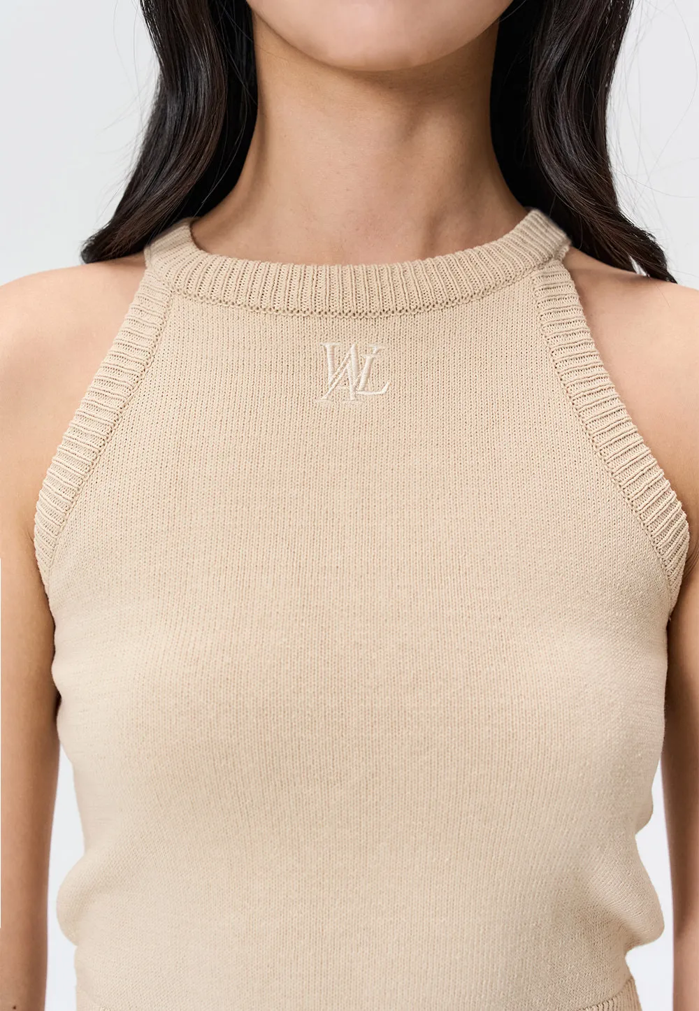 WOOALONG  |Casual Style Sleeveless Halter Neck Street Style Cotton Logo