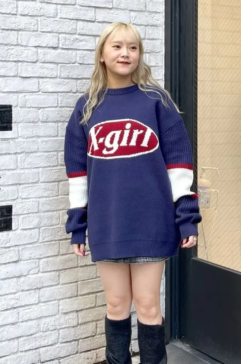 X-girl  |Crew Neck Unisex Street Style Long Sleeves Plain Cotton Logo