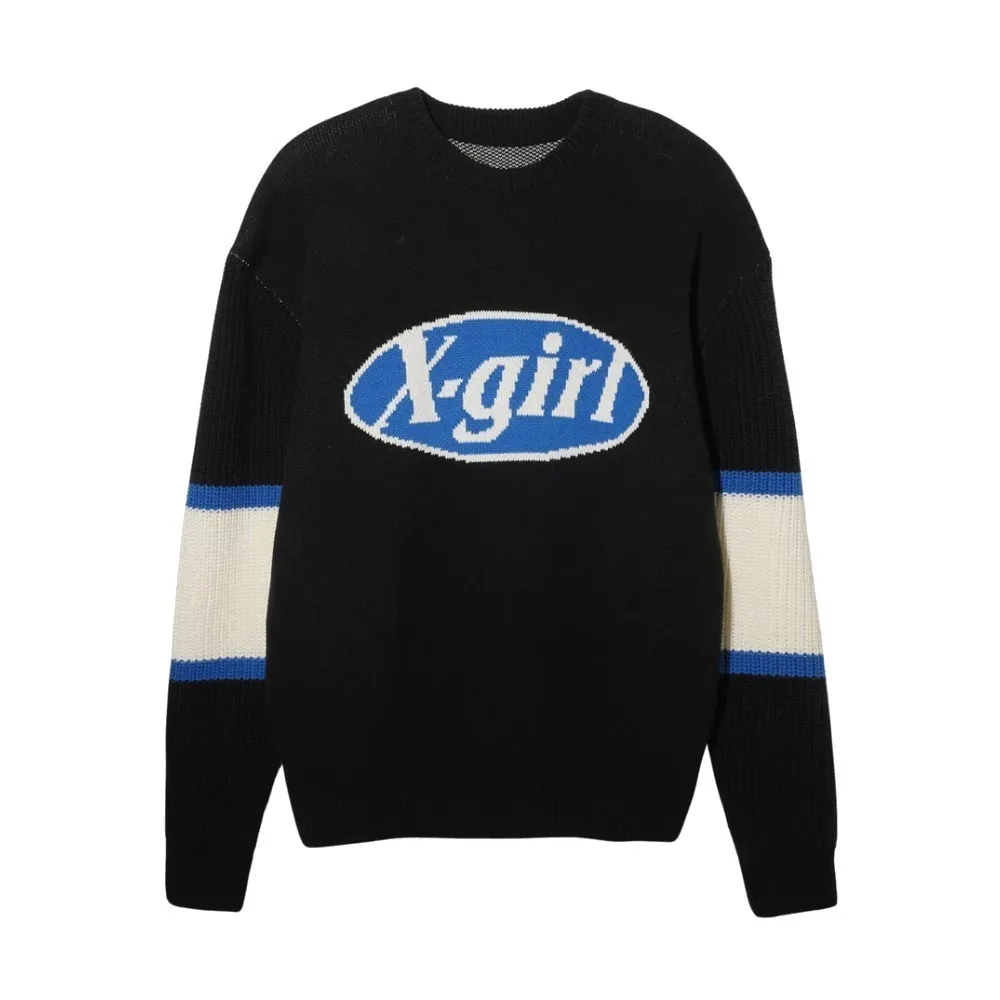 X-girl  |Crew Neck Unisex Street Style Long Sleeves Plain Cotton Logo